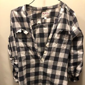 Checkered button up top